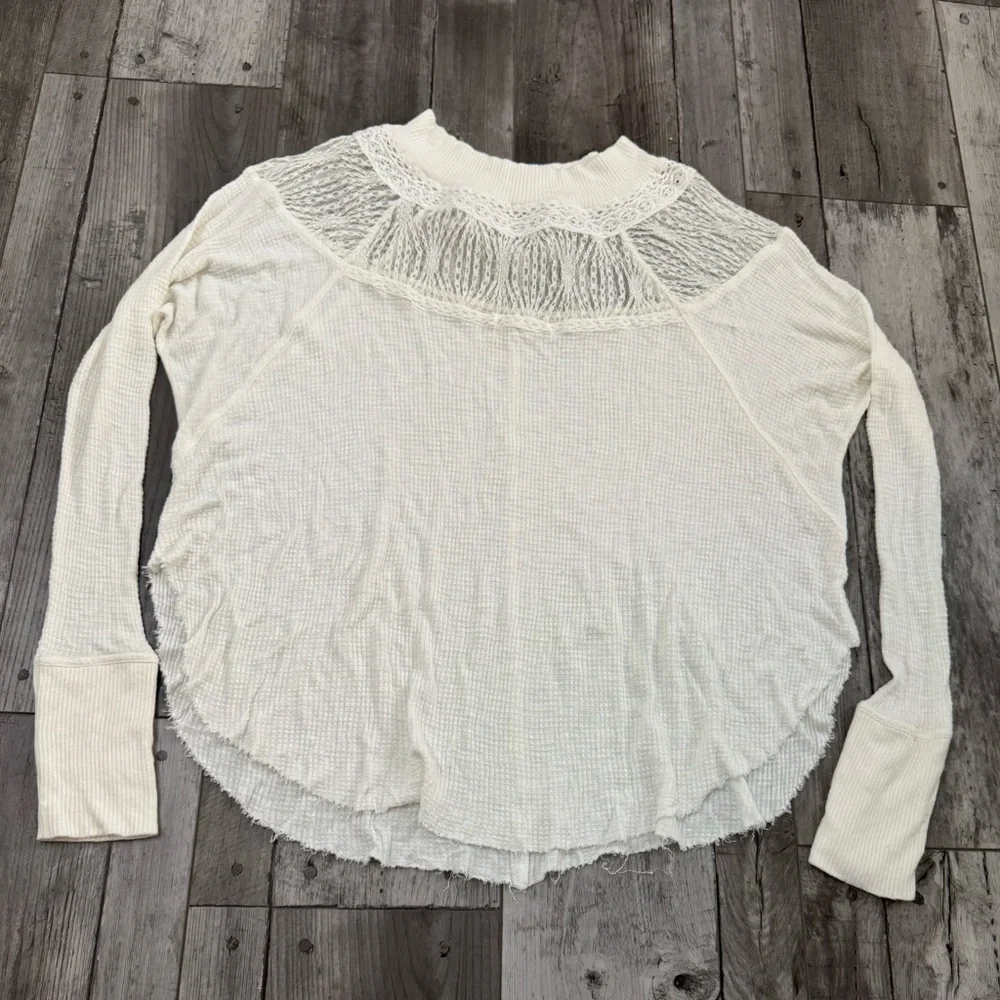 Free People Spring Valley Top Size Small Boho Hippie Waffle Lace Turtleneck